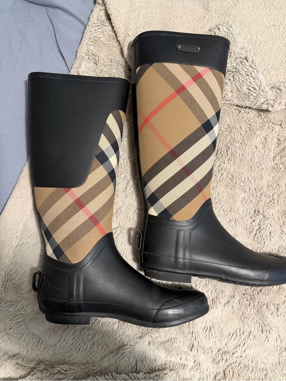 Burberry Tan & Black Check Tall Rain Boots